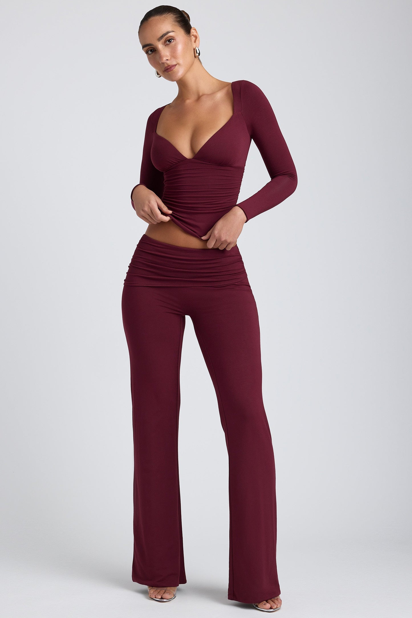 Plum Straight-Leg Trousers with a Mid-Rise Fit in Modal Fabric