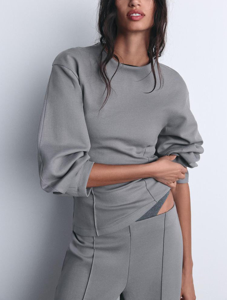 Elegant Black Puff Sleeve Top & Wide-Leg Trouser Set
