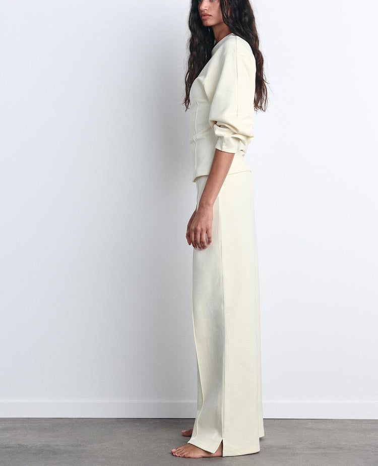 Elegant Black Puff Sleeve Top & Wide-Leg Trouser Set