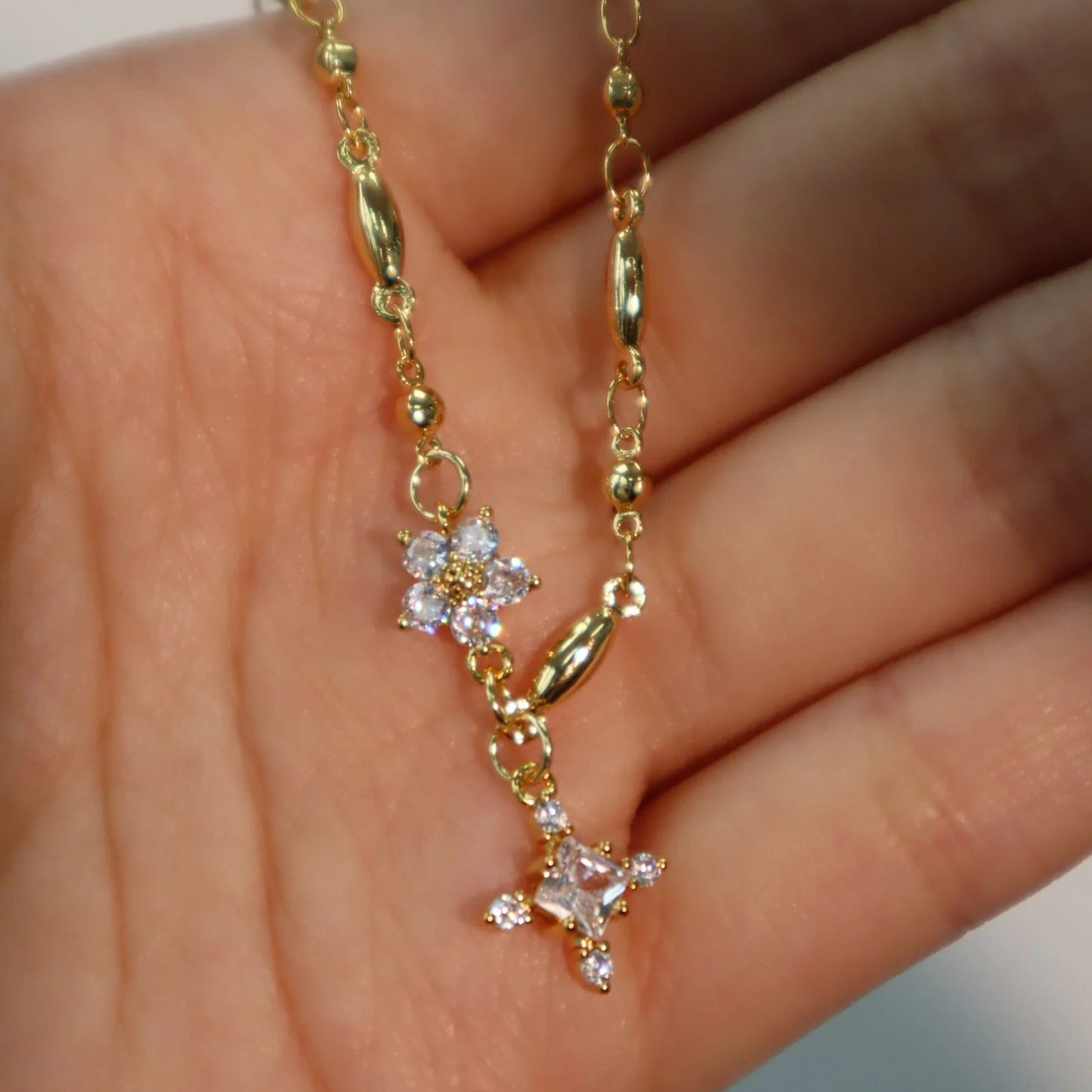Elysia Diamond Cross & Flower Necklace