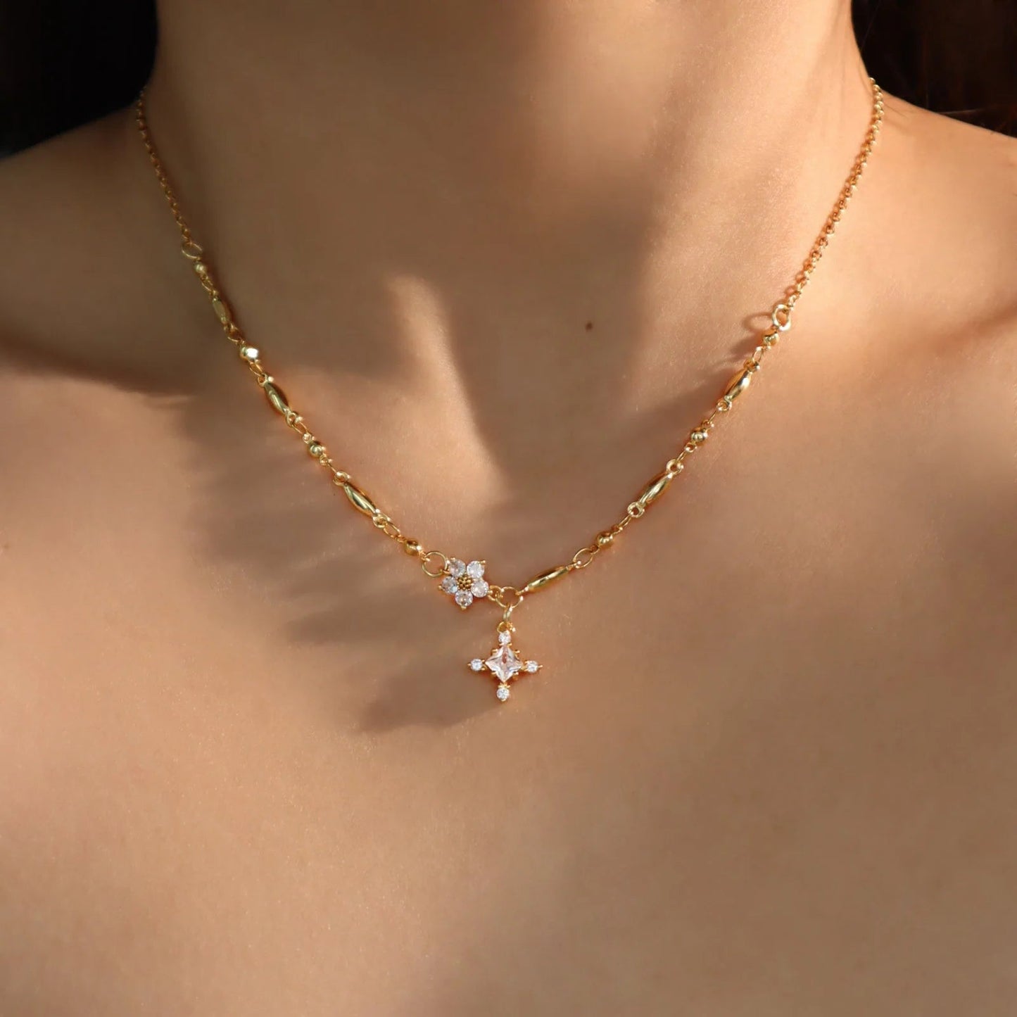 Elysia Diamond Cross & Flower Necklace