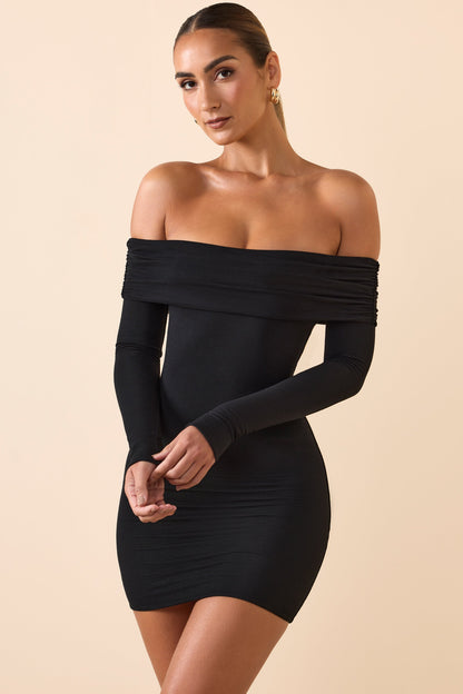 Off-Shoulder Mini Dress in Soft Black Modal