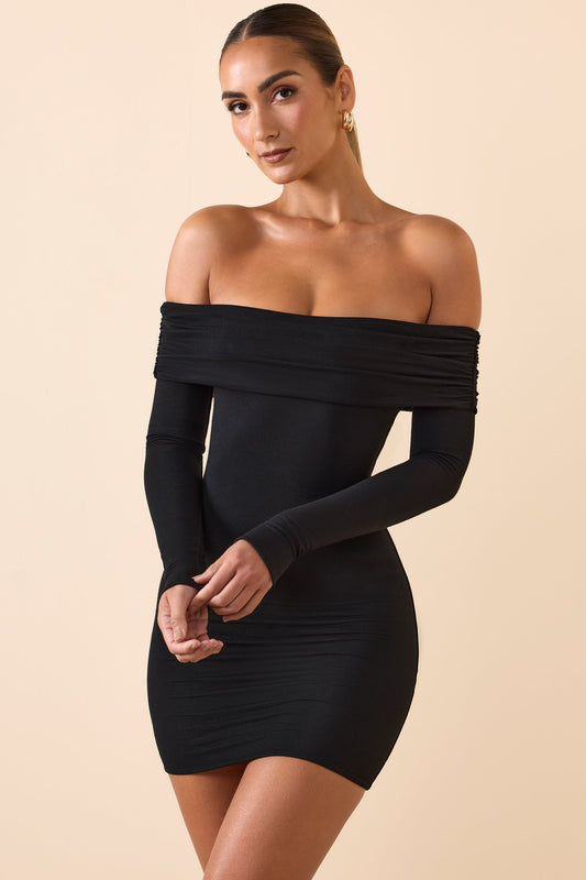 Off-Shoulder Mini Dress in Soft Black Modal