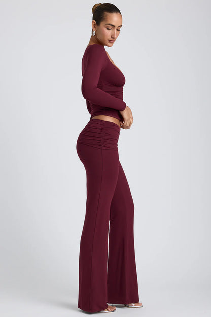 Plum Straight-Leg Trousers with a Mid-Rise Fit in Modal Fabric