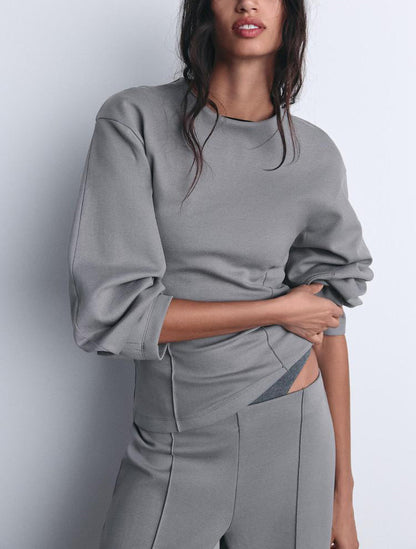 Elegant Black Puff Sleeve Top & Wide-Leg Trouser Set