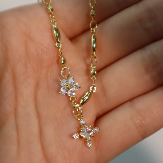 Elysia Diamond Cross & Flower Necklace