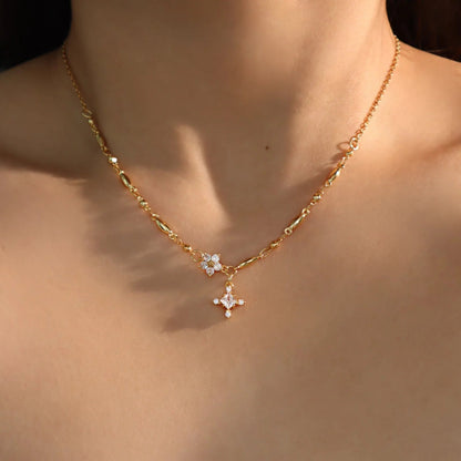 Elysia Diamond Cross & Flower Necklace